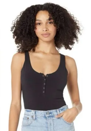 Abercrombie & Fitch Black Ribbed Cropped Snap Henley Tank thumbnail 1