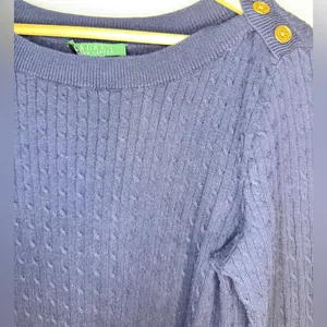 Lauren Ralph Lauren Navy Cable Cotton Knit Sweater, Large thumbnail 5