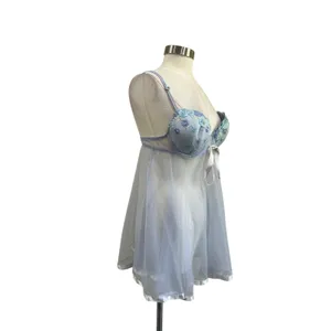 Source Unknown Y2K Fairycore Blue Sheer Babydoll Lingerie Dress Embroidered Mesh Y2K‎ M thumbnail 2