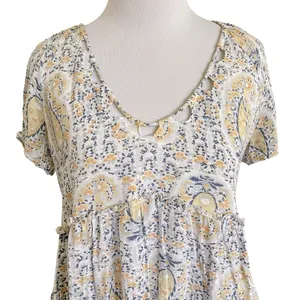 Lucky Brand Pastel Paisley Floral Print Peplum Top M thumbnail 5