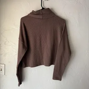 Gaze Sweater Y2k Small Brown Ribbed Knit Turtleneck Long‎ Sleeve Cropped Top thumbnail 8