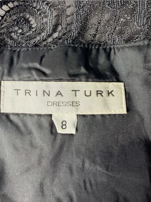 Trina Turk Black Lace Fit Flare Dress Size 8 Cocktail Party Cap Sleeves thumbnail 6