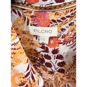 Pilcro Women Button Down Large Orange Floral Paisley Long Sleeve Boho Top thumbnail 6