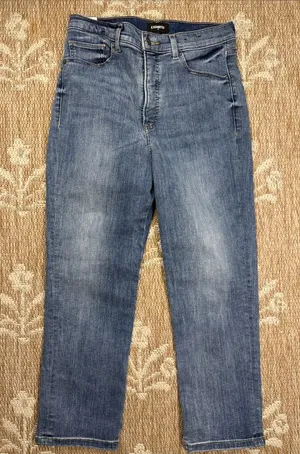Express Medium Blue Straight-Leg super high rise Jeans thumbnail 1
