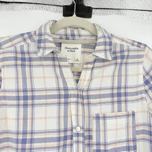 Abercrombie Fitch Plaid Flannel Womens Top Sz S Coastal Preppy Light Academia thumbnail 3