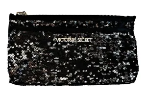 Victoria's Secret Black Sequin Zip Clutch Evening Party Holiday 5x9" thumbnail 1