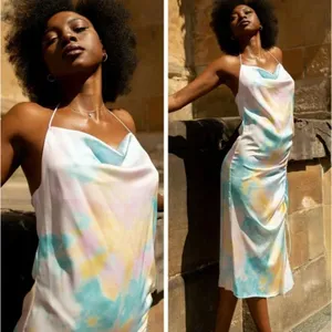 Zara Tie Dye Slip Midi Dress Tie Neck Multicolor Midi Dress Extra Small XS thumbnail 9