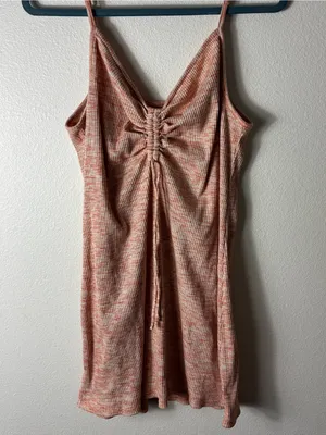 O’Neill Ribbed Mini Dress M Rust Orange Marled Cinched Front Tie thumbnail 3