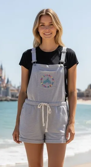 NWT DISNEY Dose of Disney Relaxed Sweat knit Shortalls Bib Overalls thumbnail 1