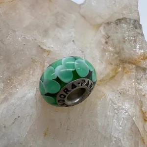 Pandora ALE Green Murano Glass White Hearts Charm Sterling Silver 925 Bead thumbnail 6