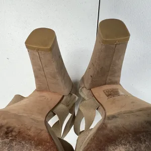 Stuart Weitzman Size 38 US 7.5 Heels‎ Elastic Strap Wrap Tan Suede High Chunky thumbnail 10