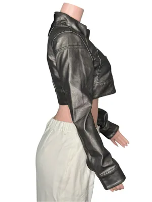 JADED LONDON Alektra Military Faux Leather Crop Jacket, Metallic Black, Medium thumbnail 7