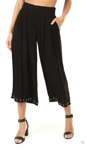 MISA Los Angeles KOVA Cropped Pants‎ XS Black Rayon Wide Leg Grommet Hem* thumbnail 1