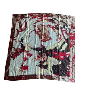 Y2K Retro Abstract Satin Scarf 33x33 Multicolor Red Brown Gold thumbnail 3