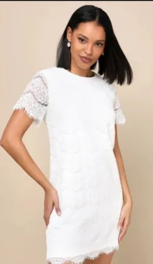 Lulus Ivory Lace Shift Dress Short Sleeve Small thumbnail 1