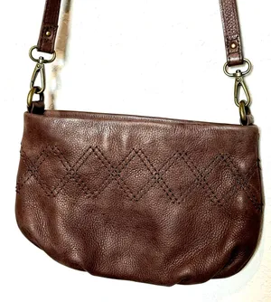 Vintage Eddie Bauer Brown Pebbled Leather East West Crossbody Bag Y2K Boho Purse thumbnail 3