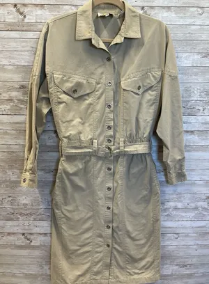Vintage Together‎ Clothing Co Womens 10M Dress 1980s Cotton Safari Khaki Belt thumbnail 1