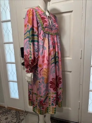 Fruits Queen Scarf Midi Dress Floral Bohemian Long Sleeve Size Medium thumbnail 10