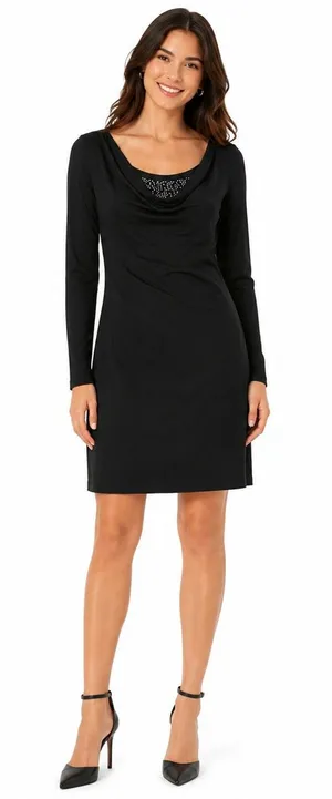 Marina Dress Womens 10 Black Silver Beaded Jersey Long Sleeve Wedding Party thumbnail 1