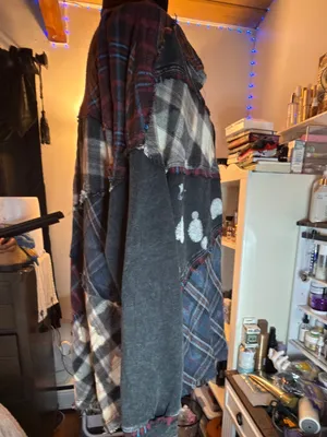 Oli & Hali Black and Burgundy Plaid Patchwork Jean Shacket thumbnail 6