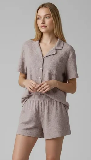 Como Sleep Women's Short Sleeve Pajama Set in Light Mauve Leopard, Size Large thumbnail 1