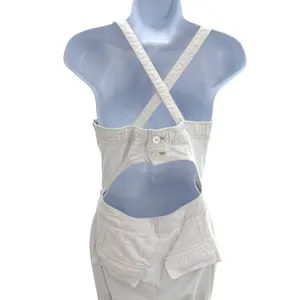 Free People Go West Utility Jumpsuit White Cargo Sleeveless Cutout Back‎ Small thumbnail 7