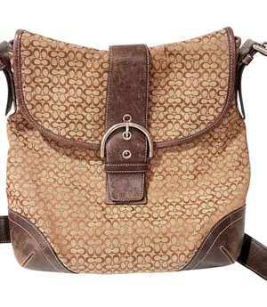 Coach Solo Shoulder Bag Brown‎ Signature C Buckle Flap Leather Canvas thumbnail 1