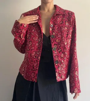 Red Cheetah Print Jacket Faux Leather thumbnail 3