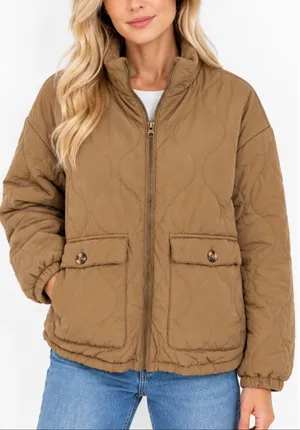 Sonoma tan quilted puffer jacket oversized large thumbnail 1