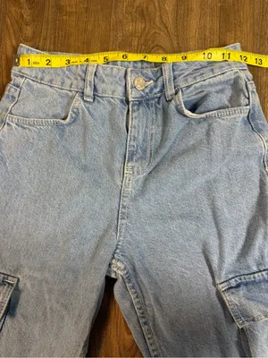 Bershka Light Blue Cargo Wide-Leg Jeans thumbnail 4