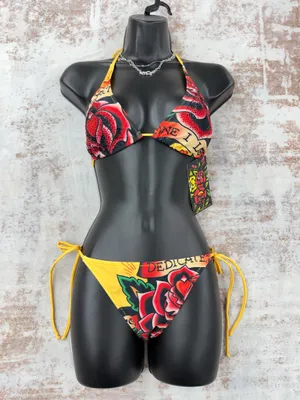 Deadstock Christian Audigier Ed Hardy Graphic Bikini Swimsuit S thumbnail 3