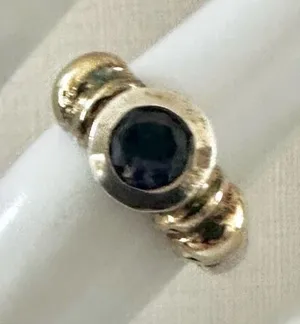 Unique Sterling Silver & 14K Gold Ring with Blue Faceted Stone thumbnail 1