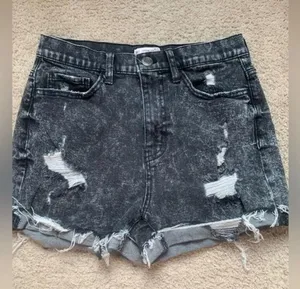 SO High Rise Distressed Stretch Black Mom Shorts Size 28 thumbnail 2