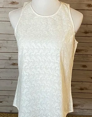 theory coquette white ‘Ellice’ sleeveless eyelet lace blouse Size Medium thumbnail 1