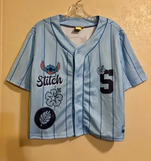 NWT Disney Stitch Graphic Cropped Baseball Jersey sz M thumbnail 1
