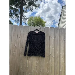 Bandolino Shirt Womens 1XL Black Fairy Light Grunge‎ Mesh Long Sleeve thumbnail 2