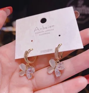 Women's Crystal Butterfly Drop Dangle Hoop Earrings thumbnail 3
