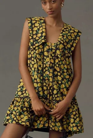 Anthropologie Maeve Collared Poplin Mini Swing Dress Floral Women’s XS thumbnail 1