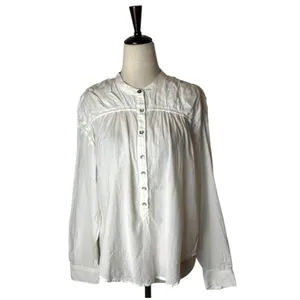 Anthropologie Pilcro‎ Henley Popover Shirt Women XS White Long Sleeve Preppy thumbnail 2