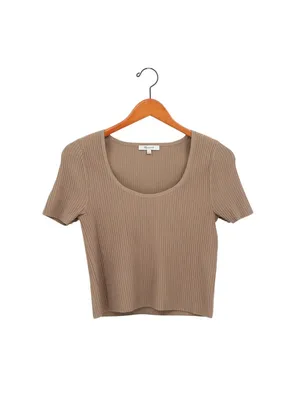 Madewell Ottoman Crop Sweater Tee Shirt Top Ribbed in Light Umber Brown L thumbnail 3