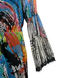 Vintage Oleg Cassini 80s 90s Abstract Boho Sheer Bell Sleeve Midi Dress Sz 6 thumbnail 6