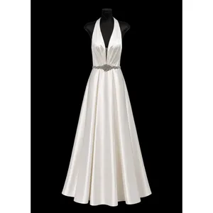Sherri Hill‎ 51588 Ivory Halter Ball Gown Beaded Belt Open Back Size 2 NWT thumbnail 3
