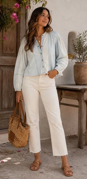 Free People We The Free Denim Button Down Top Light Wash Blue XS thumbnail 1