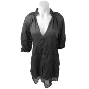 Dissh Nadia Womens Black Plunge V-neck Collar Puff Sleeve Mini Shift Dress Sz 2 thumbnail 4