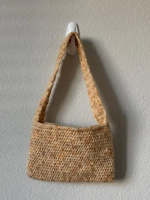 Handmade Tan Fuzzy Crocheted Shoulder Bag thumbnail 4