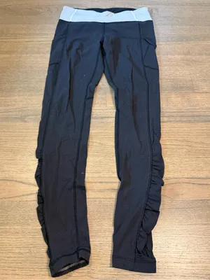 Lululemon Cinched Black Leggings With White Striped Band: Size 6 thumbnail 4