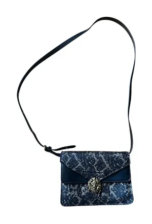 Classic Kitschy Faux Snake-Print Adjustable Black Crossbody Bag Lion Emblem NWT thumbnail 1