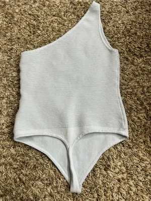 Abercrombie & Fitch Knit Ribbed One-Shoulder Bodysuit Pale Blue Sz M thumbnail 7