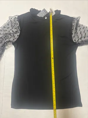 Blooming Jelly Black Ruffle Neck Polka Dot Mesh Sleeve Top S Dopamine Preppy Lux thumbnail 8