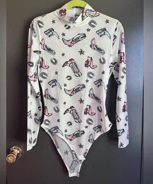 White western print mesh bodysuit Size M thumbnail 2